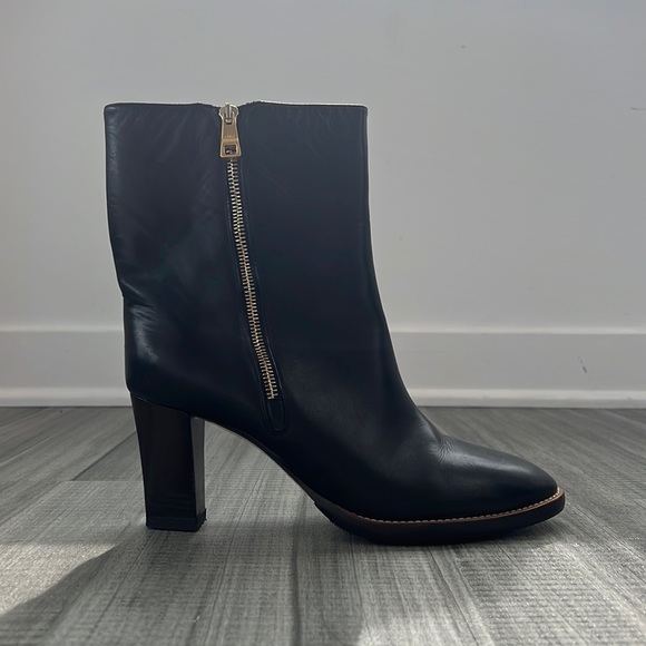 Chloe Black Leather Ankle Boots with Gold Zipper Accent - Picture 1 of 10